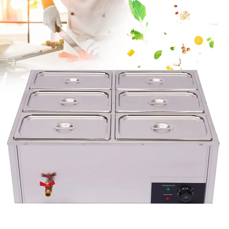 Food Warmer Bain Marie Food Steamer 6 Pans Steam Table Buffet Countertop 850W