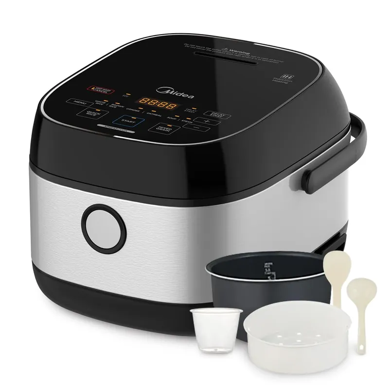 Midea 3L Rice Cooker with Steamer Basket, 6-Cup Uncooked Capacity, Induction Heating & Fuzzy Logic Technology, 24h Delay Start & Keep Warm, Non-Stick Inner Pot
