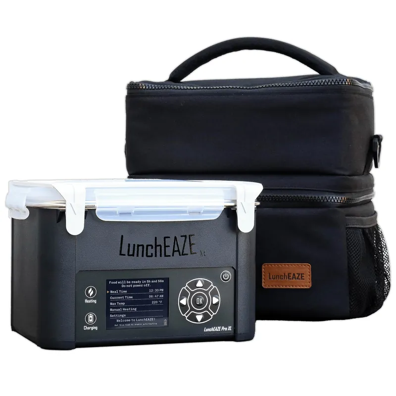 LunchEAZE XL Cordless Heated & Electric Lunch Box – Battery-Powered, 6-Cup Capacity, 220°F, Automatic Scheduled Heating, Insulated Bag for Hot Meals Anywhere