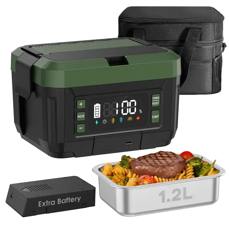 Genasmil Cordless Electric Lunch Box for Adults – 1.2L Stainless Steel Self-Heating Lunch Box with Dual 20000mAh Removable Rechargeable Batteries, Portable Heated Food Warmer for Work, Travel & Office