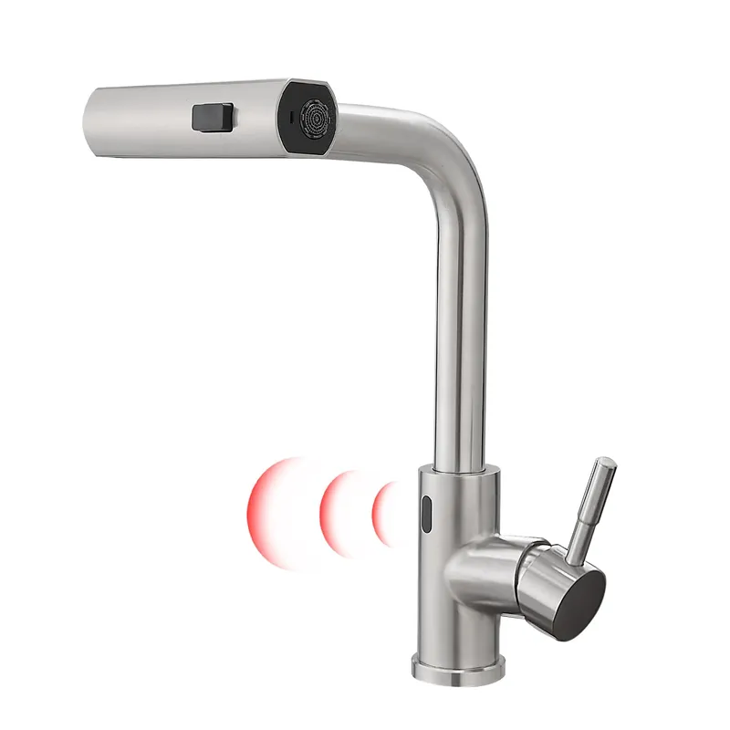 GIMILI Touchless Kitchen Faucet with Pull Down Sprayer, 15” Hight Brushed Nickel Single Hole Handle Kitchen Sink Faucets