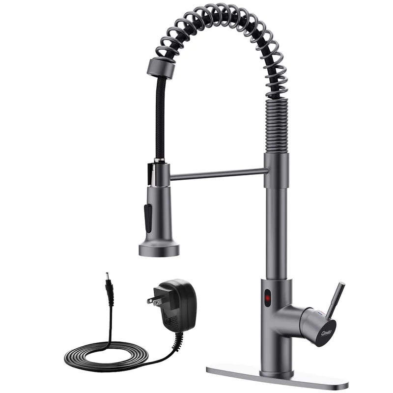 GIMILI Black Stainless Touchless Kitchen Faucet with AC Adapter, Smart Motion Sensor Hands Free Single Handle Kitchen Sink Faucet with Pull Down Sprayer