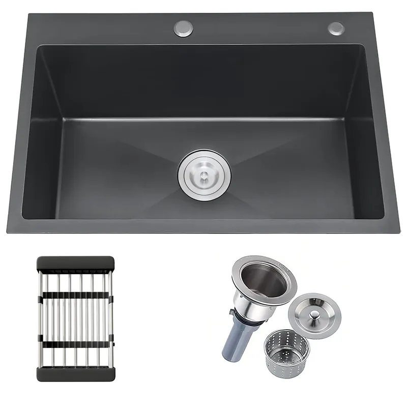 30 Inch Drop in Kitchen Sink, Nano Coating Stainless Steel Topmount Sinks 18 Gauge Modern(Black, 30"x18")