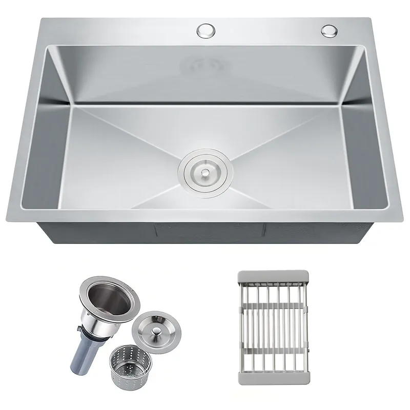 Vivrhintty 30-inch Single Bowl Workstation Kitchen Sink, Drop-in/Top-Mount Stainless Steel with Nano Coating & Basket Strainer, 30"x18"x9"