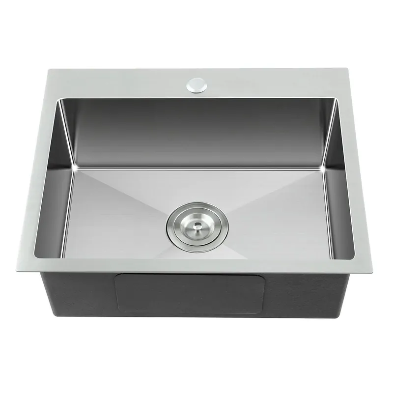 TSIBOMU 22" Kitchen Sink Drop in, 22" x 18" Single Bowl Sink Topmount 18 Gauge Stainless Steel Kitchen Sink (Brushed)