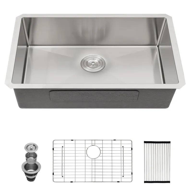 30 Inch Undermount Kitchen Sink - Couoko 30x18 Undermount Single Bowl Kitchen Sink 16 Gauge Stainless Steel Deep Handmade Round Corner Under Counter Kitchen Sink with Accessories