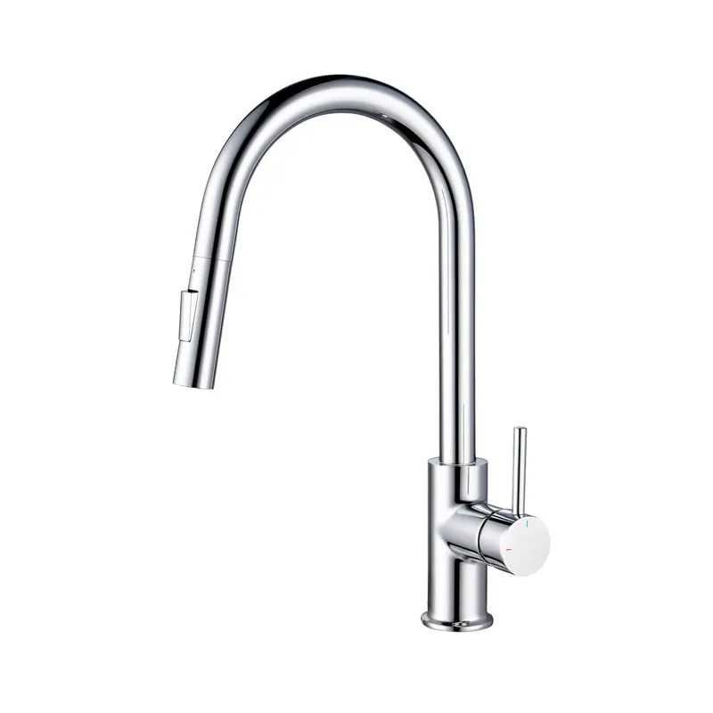 KIBI Circular Kitchen Faucet with Pull Down Sprayer Single Handle High Arc Solid Brass Spout Easy-to-Use Kitchen Sink Faucet with Dual Function Chrome Finish, KKF2013