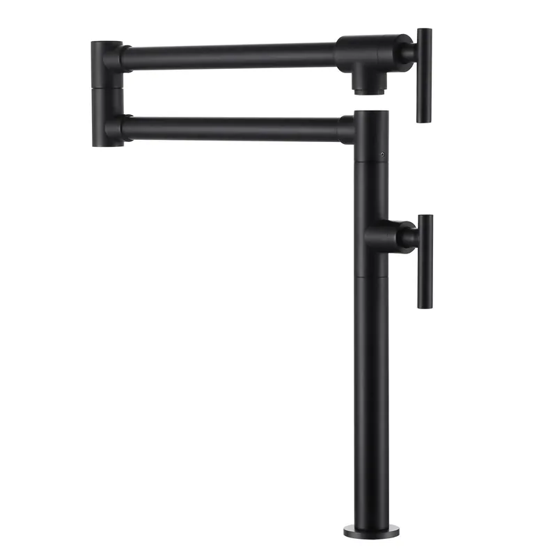 Pot Filler Faucet for Kitchen Sink, Deck Mount Pot Faucets Over Stove, Solid Brass Folding Pot Filler, Matte Black Kitchen Faucet with Double Joint Swing Arms