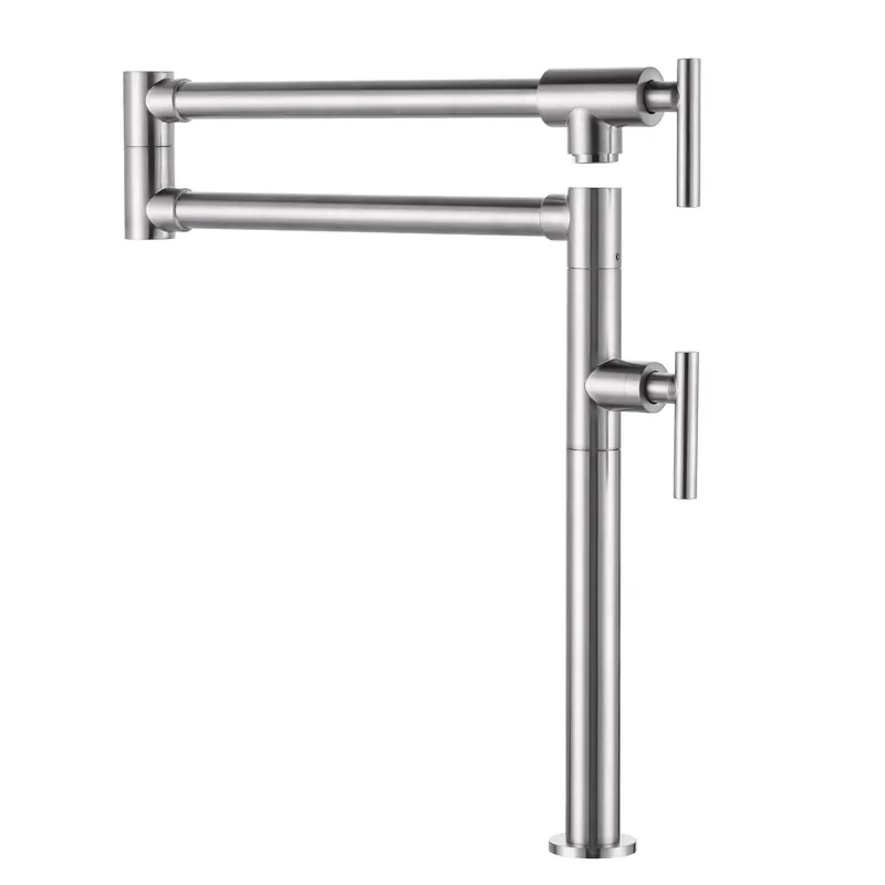 Pot Filler Faucet for Kitchen Sink, Deck Mount Pot Faucets Over Stove, Solid Brass Folding Pot Filler, Brushed Nickel Kitchen Faucet with Double Joint Swing Arms