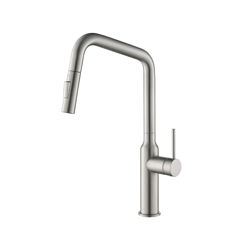 KIBI Macon Single Handle Pull Down Faucet for Kitchen Sink Solid Brass High Arc Faucet Spout 360 Degree Swivel Kitchen Faucet with Pull Down Sprayer Brushed Nickel (KKF2007)