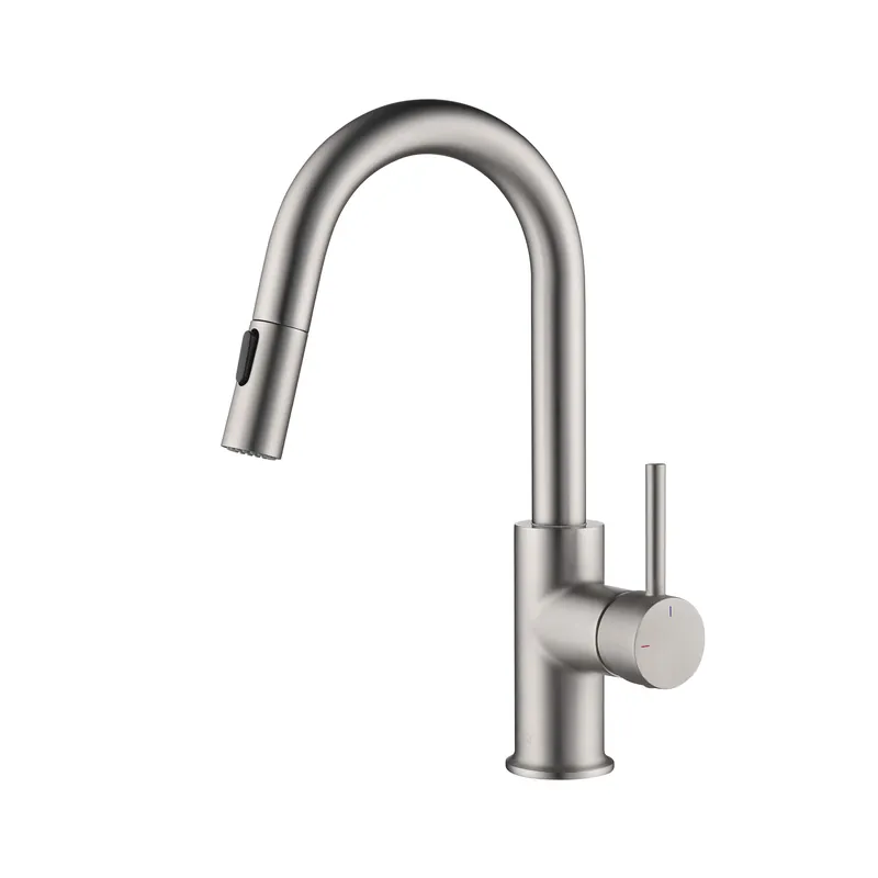 KIBI Pull Down Kitchen Faucet with Single Handle Solid Brass High Arc Spout Kitchen Sink Faucet with Pull Down Sprayer Easy Clean Brushed Nickel, KKF2011