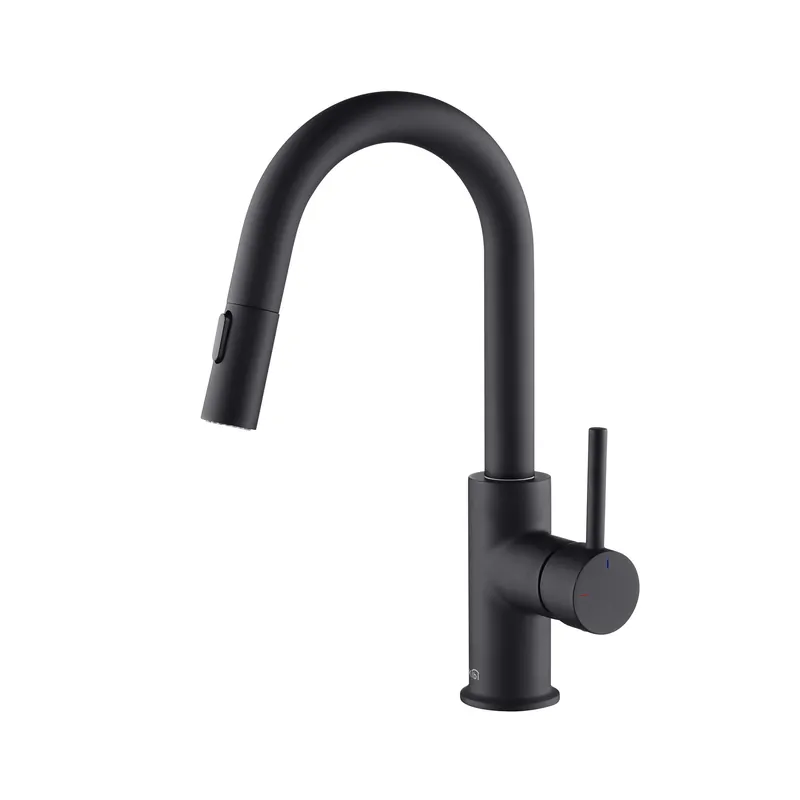 KIBI Pull Down Kitchen Faucet with Single Handle Solid Brass High Arc Spout Kitchen Sink Faucet with Pull Down Sprayer Easy Clean Matte Black, KKF2011