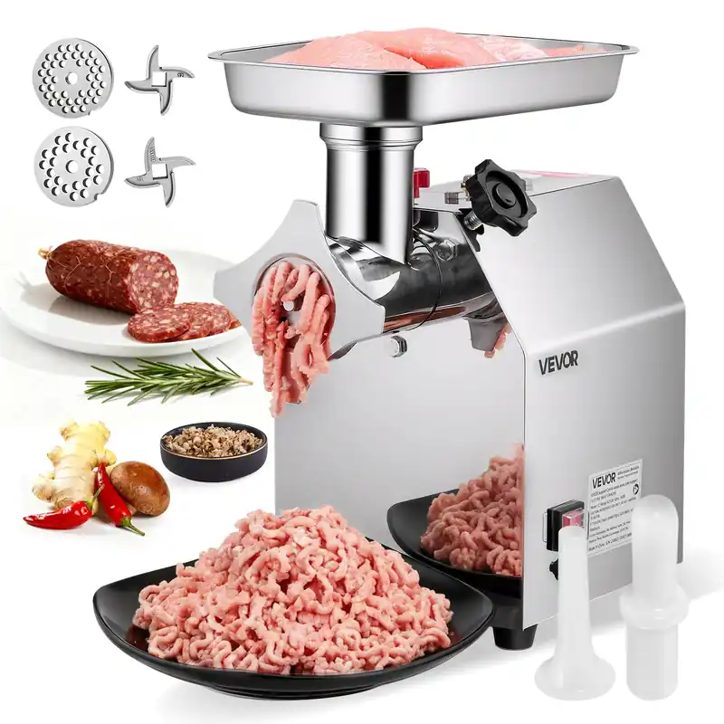 VEVOR Commercial Electric Meat Grinder, 7 lbs/min Capacity, 12 Industrial Meat Mincer with 2 Stainless Steel Blades, 2 Grinding Plates, 850W Heavy-Duty Sausage Maker Stuffer, for Kitchen, Restaurant