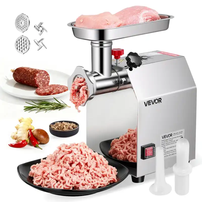 VEVOR Commercial Electric Meat Grinder, 5 lbs/min Capacity, 8 Industrial Meat Mincer with 2 Stainless Steel Blades, 2 Grinding Plates, 600W Heavy-Duty Sausage Maker Stuffer, for Kitchen, Restaurant