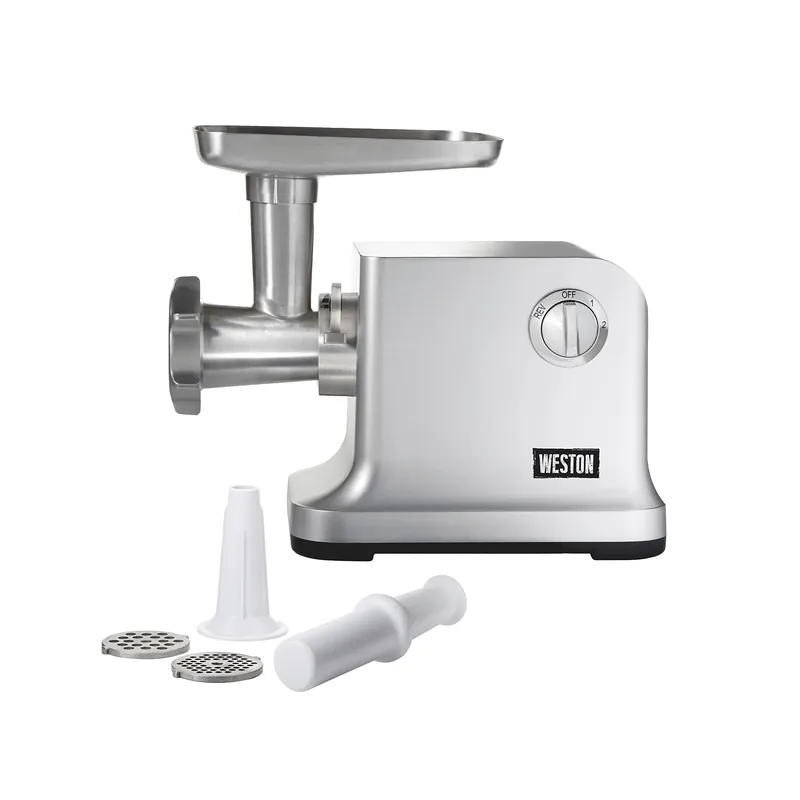 Weston Electric Meat Grinder & Sausage Stuffer, 12 750 Watt, 1 HP Motor, Grinds 4 lbs Per Minute, Includes Stainless Steel Grinding Plates, Die-Cast Aluminum (33-1301-W)