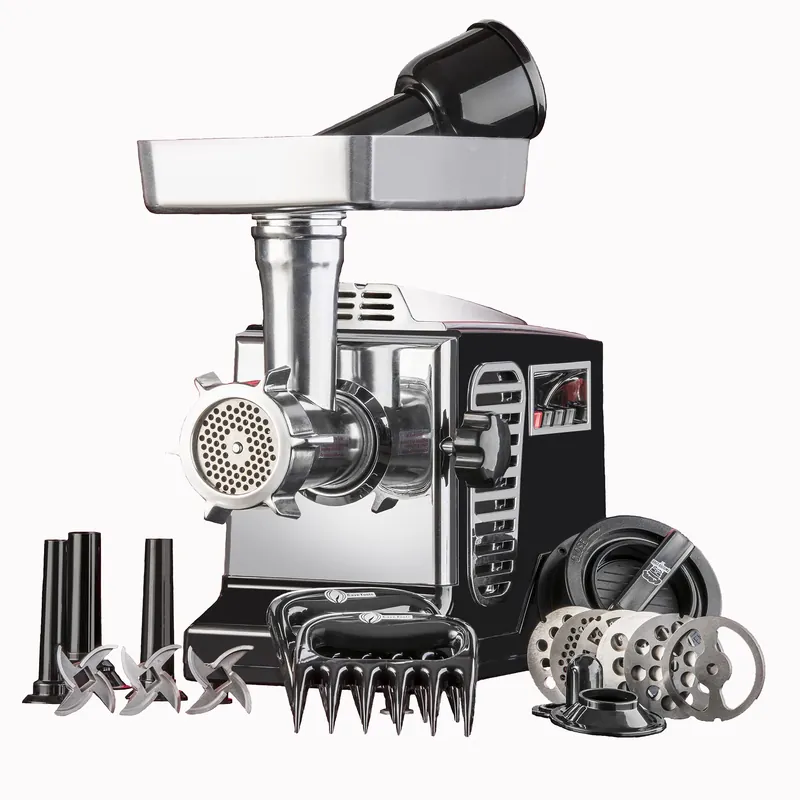 STX Turboforce II "Platinum" Heavy Duty Electric Meat Grinder & Sausage Stuffer 6 Grinding Plates, 3 S/S Blades, 3 Sausage Tubes, Kubbe, 2 Meat Claws, Burger-Slider Patty Maker - Black