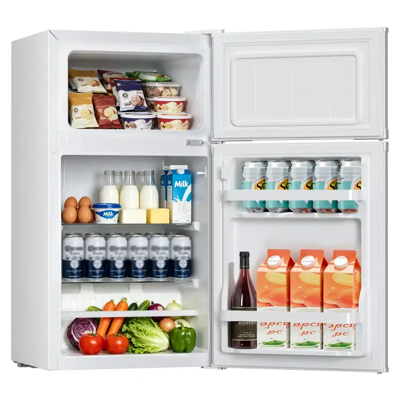 Kismile 2.5 Cu.Ft Mini Fridge with Freezer, Double Door Compact Refrigerator, 3-Level Mechanical Thermostat, Reversible Door&Removable Shelves, Quiet Fridge Ideal for Office, Apartment, Dorm, White
