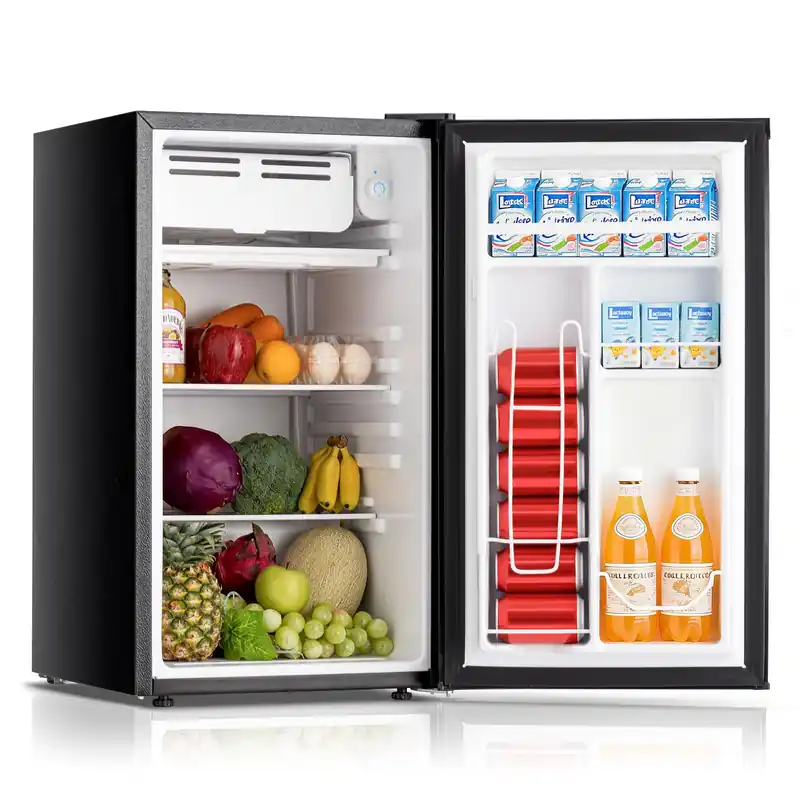 DOGHLY 3.2 Cu.Ft Mini Fridge with Freezer, Single Door Compact Refrigerator with 7 Adjustable Thermostat, Low Noise, Removable Shelf, Small Refrigerator for Dorm, Office, Bedroom, Black
