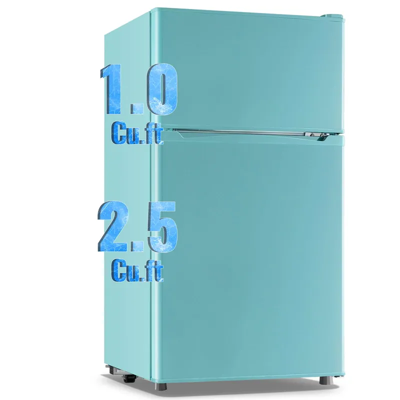 WANAI 3.5 Cu.Ft Mini Fridge with Freezer, Freestanding Refrigerator for Office, Dorm, Apartment, 7-Level Adjustable Thermostat, 2 Removable Shelves and Bakset, Small Fridge in Blue