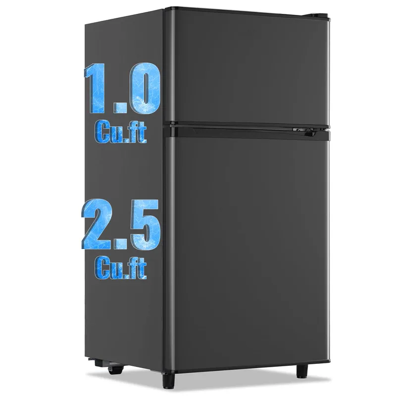 WANAI 3.5 Cu.Ft Mini Fridge with Freezer, Compact Refrigerator for Office, Dorm, Apartment, 7-Level Adjustable Thermostat, 2 Removable Shelves and Bakset, Small Fridge in Dark Gray
