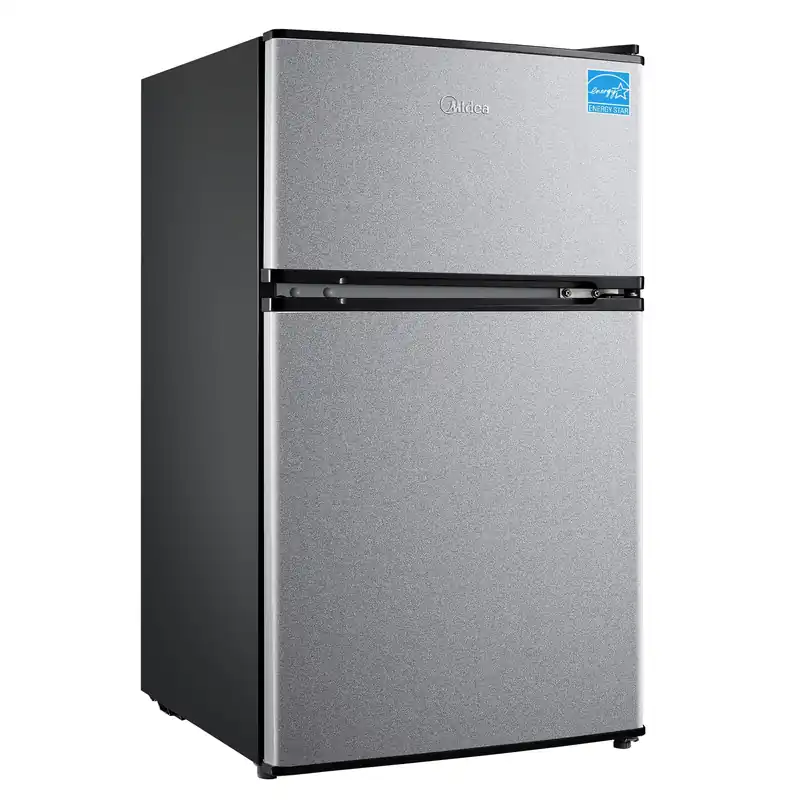 Midea WHD-113FSL 3.1 Cu Ft Compact Fridge with Freezer, Energy Star Certified Mini Fridge with Interior Light, Adjustable Shelves, Perfect for Office, Dorm, Bedroom, Silver