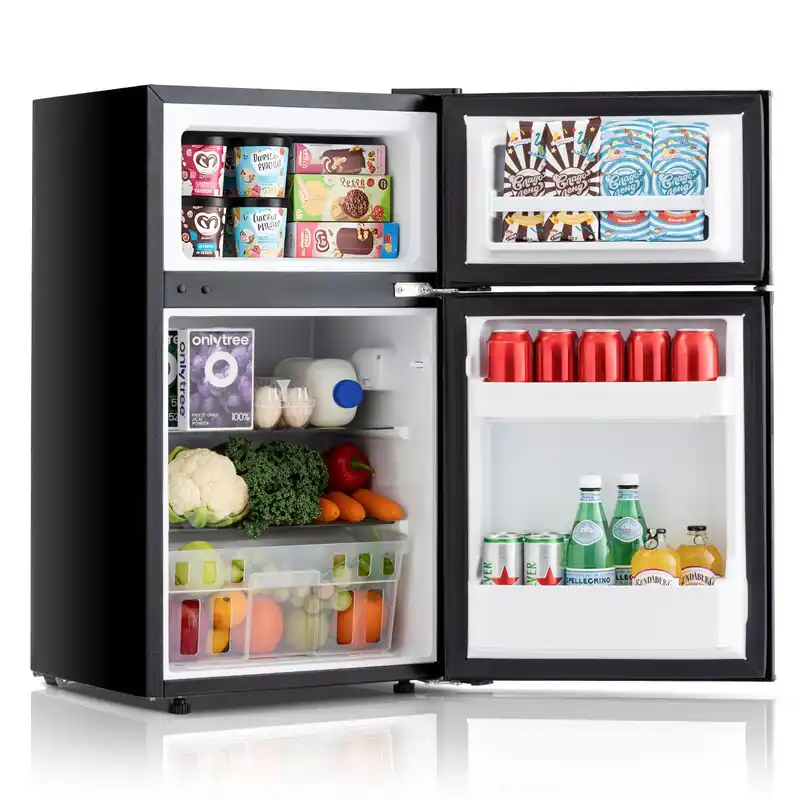 DOGHLY 3.2 Cu.Ft Mini Fridge with Freezer, 2 Door Compact Refrigerator with 3 Adjustable Thermostat, Low Noise, Removable Shelf, Small Refrigerator for Dorm, Office, Bedroom, Black