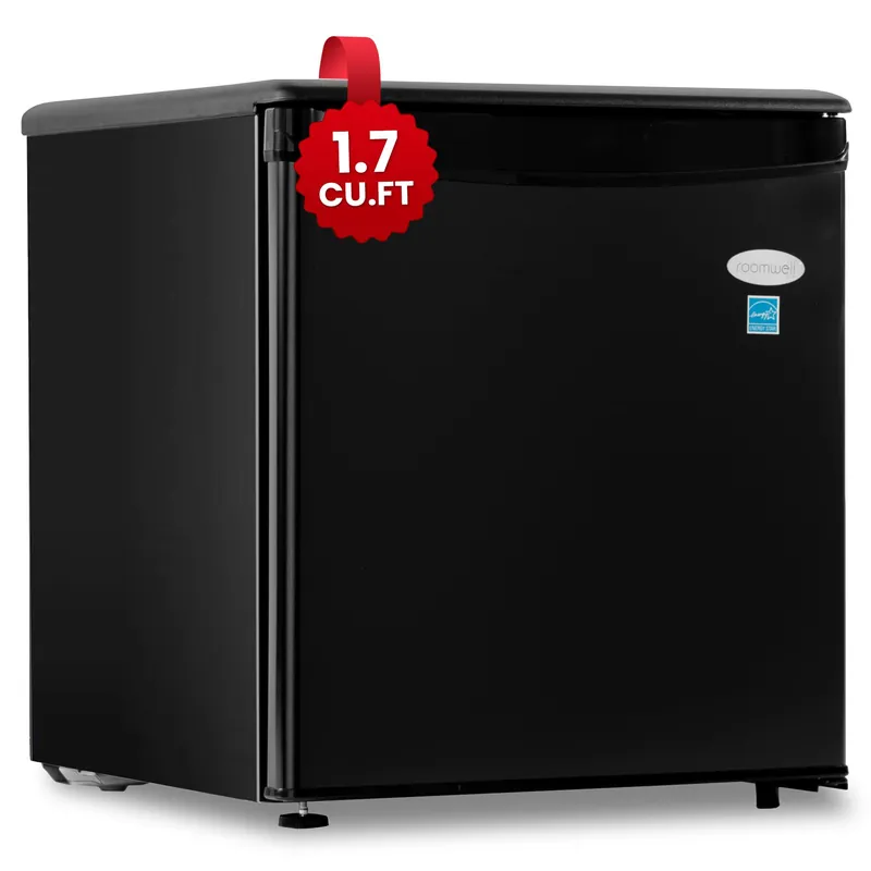 ROOMWELL E-Star 1.7 Cu Ft Mini Fridge for Office, Compact Black Small Refrigerator Without Freezer Automatic Defrost With Integrated Door Handle, 37 dB Countertop Fridge Quite, Ideal for Bedroom, Dorm