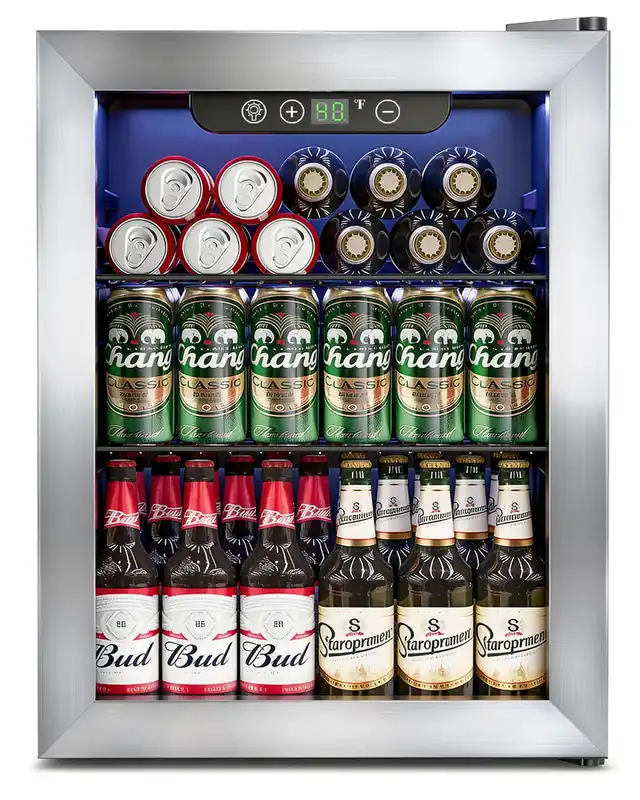Feelfunn 1.7 Cu.Ft Beverage Refrigerator Cooler - 68 Can Mini Fridge Glass Door for Drink Soda Beer Wine - Small Refrigerator for Bedroom Office Home Dorm Bar, Silver