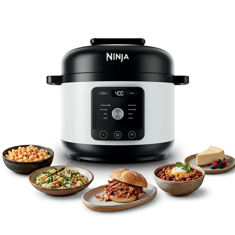 Ninja HyperHeat 9-in-1 Electric Pressure Cooker 6.5 Qt Multi Cooker with Sear/Sauté, Slow Cooker, Rice Cooker, Sous Vide 1200W Fast Cooking, PFAS-Free Pot White PC201WH