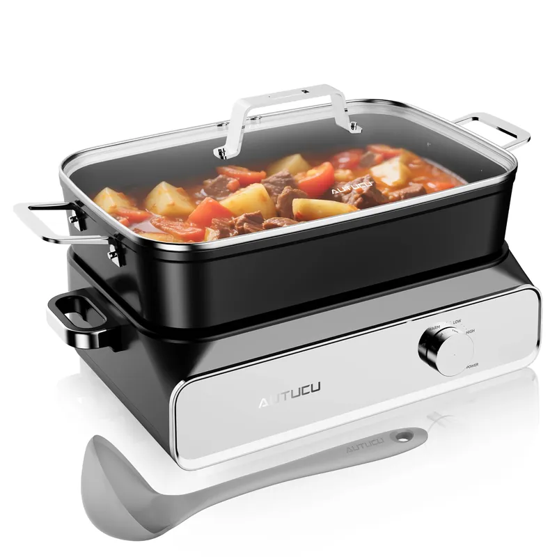 Slow Cooker 10-Quart - PFOA-Free Ceramic Coating, Oven Safe to 450°F Keep Warm Function for Large Family Gatherings (Includes Silicone Spoon)