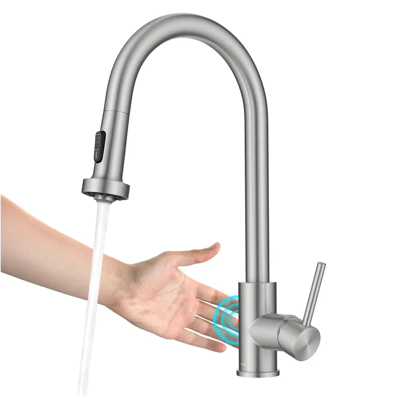 KRAUS Bolden Motion Sensor Single Handle Pull Down Touchless Kitchen Faucet in Spot-Free Stainless Steel, KSF-1616SFS
