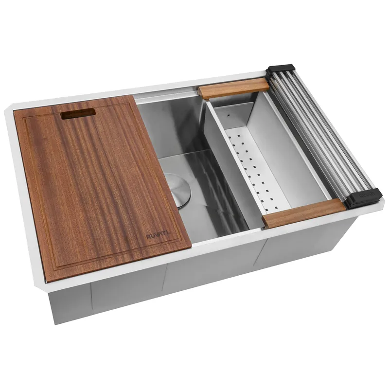 Ruvati 32-inch Undermount 16 Gauge Stainless Steel Workstation Kitchen Sink Single Bowl – Soundproof Multifunction Chef Sink with Cutting Board & Accessories, Brushed Finish Hides Scratches – RVH8300