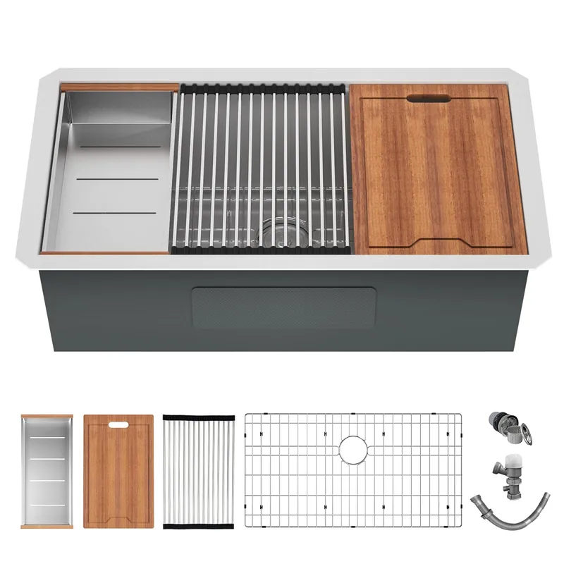 32 Inch Undermount Kitchen Sink, 16 Gauge Stainless Steel Workstation Sink with Accessories, Single Bowl, Brushed Finish (32"x19"x10")