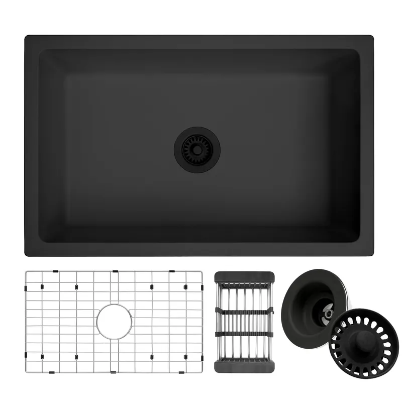 MONSINTA Black Kitchen Sink, Matte Black Granite Composite Kitchen Sinks with Accessories, 30 Inch Undermount Quartz Stone Kitchen Sinks, 30" x 19" x 9" Large and Deep Single Bowl Kitchen Sinks
