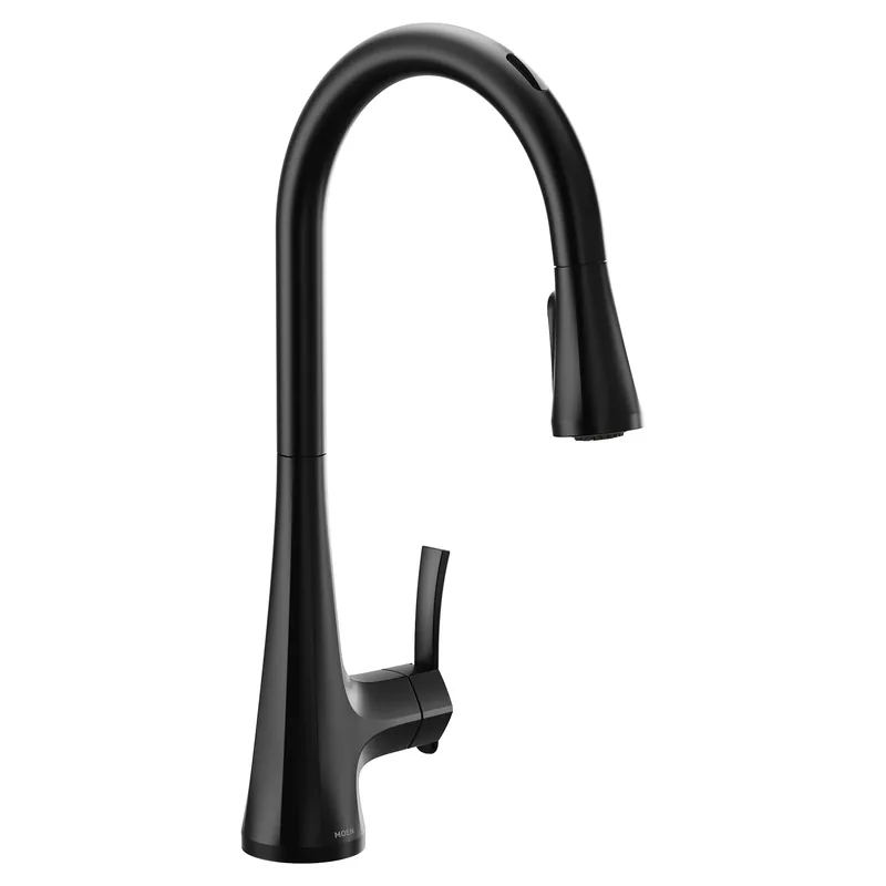 Moen S7235EVBL Sinema Smart Faucet Touchless Pull Down Sprayer Kitchen Faucet with Voice Control and Power Boost, Matte Black