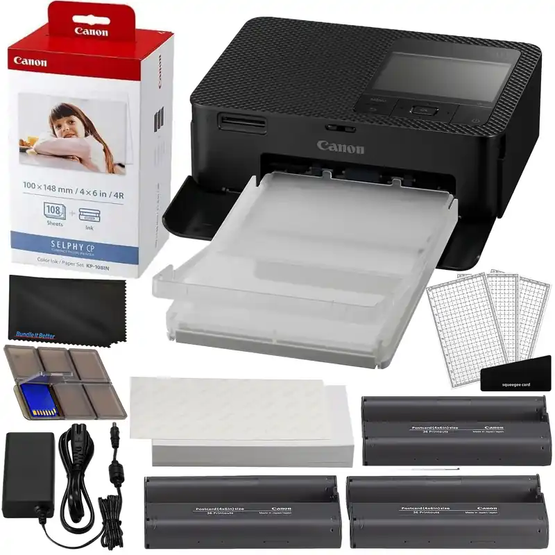 Canon Selphy CP1500 Wireless Compact Photo Printer (Black) Bundle with KP-108IN Color Ink Paper Set