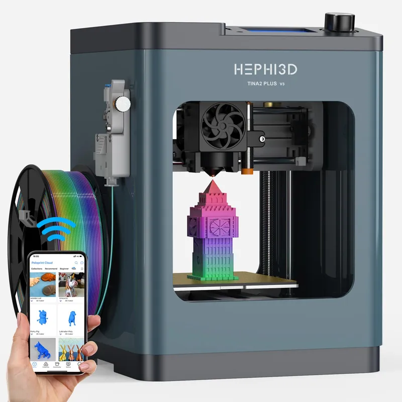 TINA2 Plus 3D Printer with WiFi Cloud, HEPHI3D DIY 3D Printers 250mm/s High Speed, Auto Leveling Mini 3D Printer for Beginners and Kids