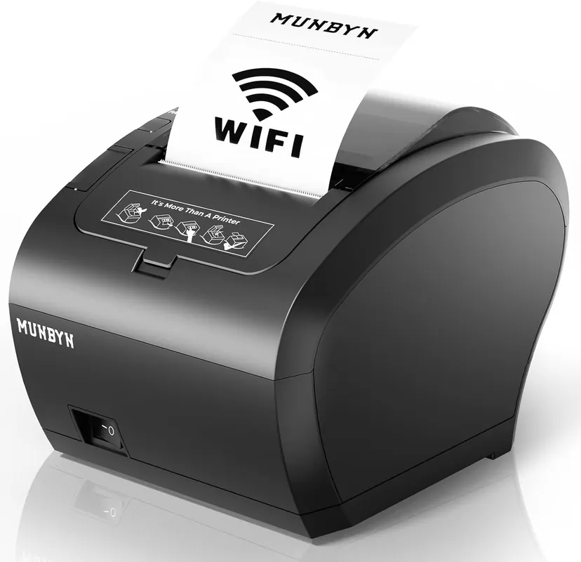 Receipt Printer with USB Port, 80mm WiFi POS Printer Works with Mac Windows Chromebook Linux Cash Drawer