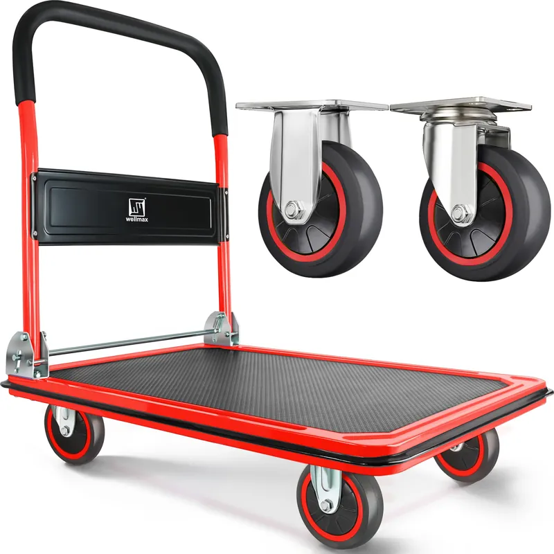 Push Cart Dolly by Wellmax, Moving Platform Hand Truck, Foldable for Easy Storage and 360 Degree