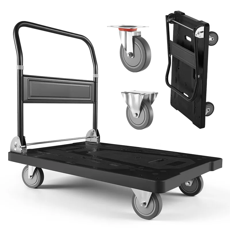 Platform Truck Push Cart Dolly, 1000LBS Heavy Duty Folding Platform Truck with 360° Swivel Wheels, Flat Bed Cart with Space Saving Push