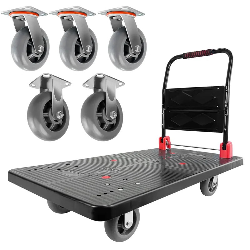 Foldable Push Cart Dolly w/Five 360 Swivel 6‘‘ Wheels, 1600LBS Capacity Heavy Duty Moving Platform Trucks Hand Cart