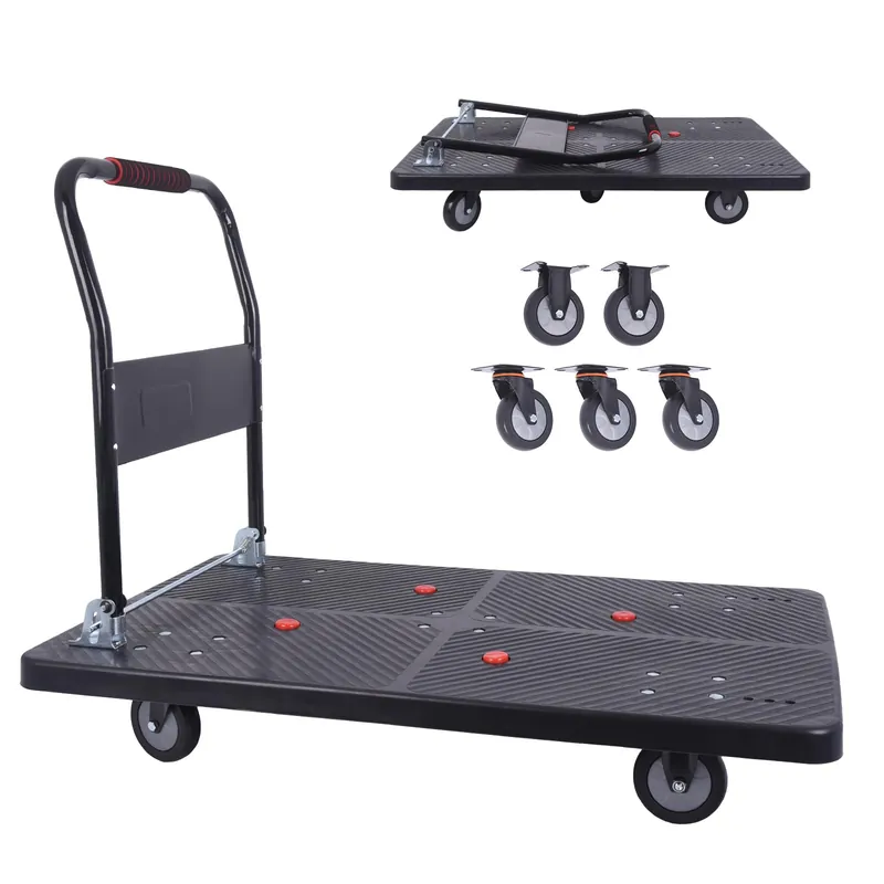 Foldable Platform Truck Dolly with Swivel Wheels, Heavy Duty Moving Platform Hand Truck, Moving Flatbed Cart Push Cart Platform Dolly Cart for Groceries
