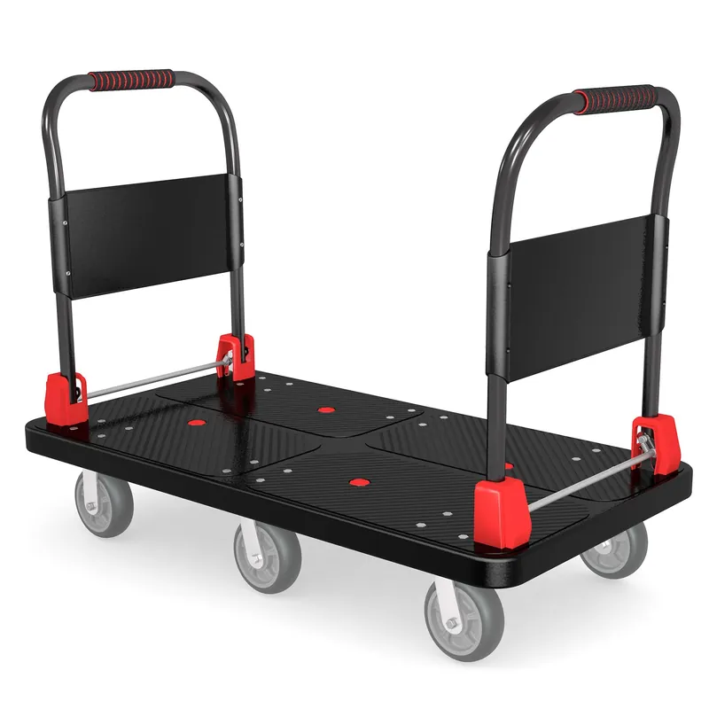 Heavy-Duty Platform Truck Cart with 2 Handrails and 6 of 6" Wheels 2200lbs Capacity Foldable Push Cart Dolly Large