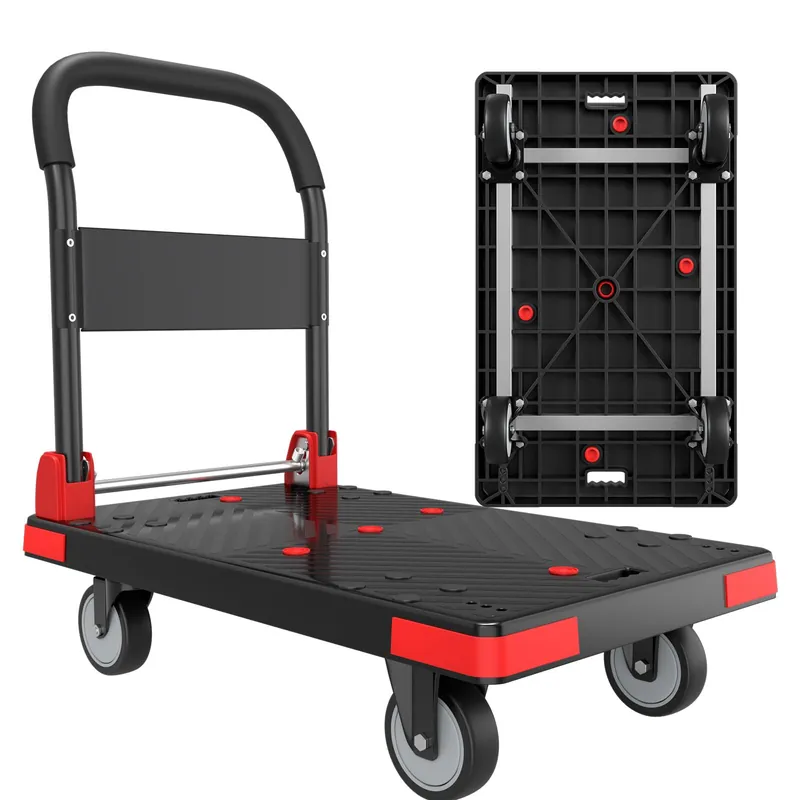 Heavy Duty Foldable Push Cart Dolly - Mobile Platform Truck with 360°Swivel Wheels