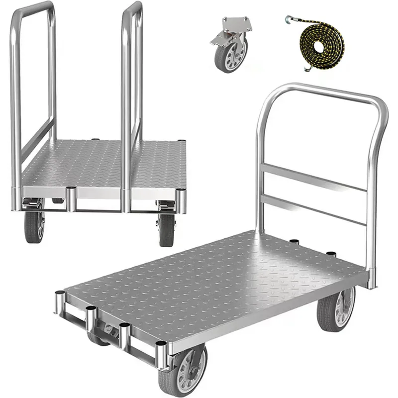 Foldable Panel Push Cart Dolly,2IN1 Steel Plate Platform Truck,36"×24" Heavy Duty Moving Hand Truck Flatbed Cart