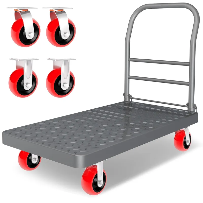 Platform Truck Foldable Flatbed Cart 24‘‘ x 48‘‘ Heavy Duty Push Cart Dolly 2600LBS Capacity Large