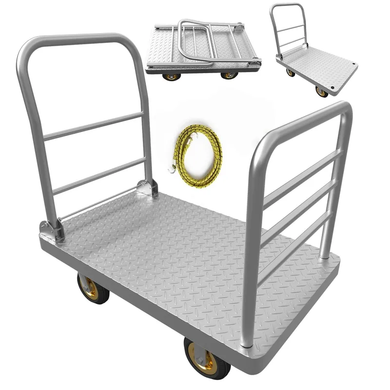 Platform Truck Cart 2200lbs Heavy Duty Flatbed Cart Dolly w/Detachable Rear Guardrail and Swivel Casters