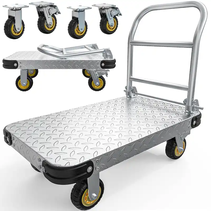 Heavy Duty Platform Truck Push Cart Dolly, Foldable Large Flatbed Cart with 6" Swivel Wheels
