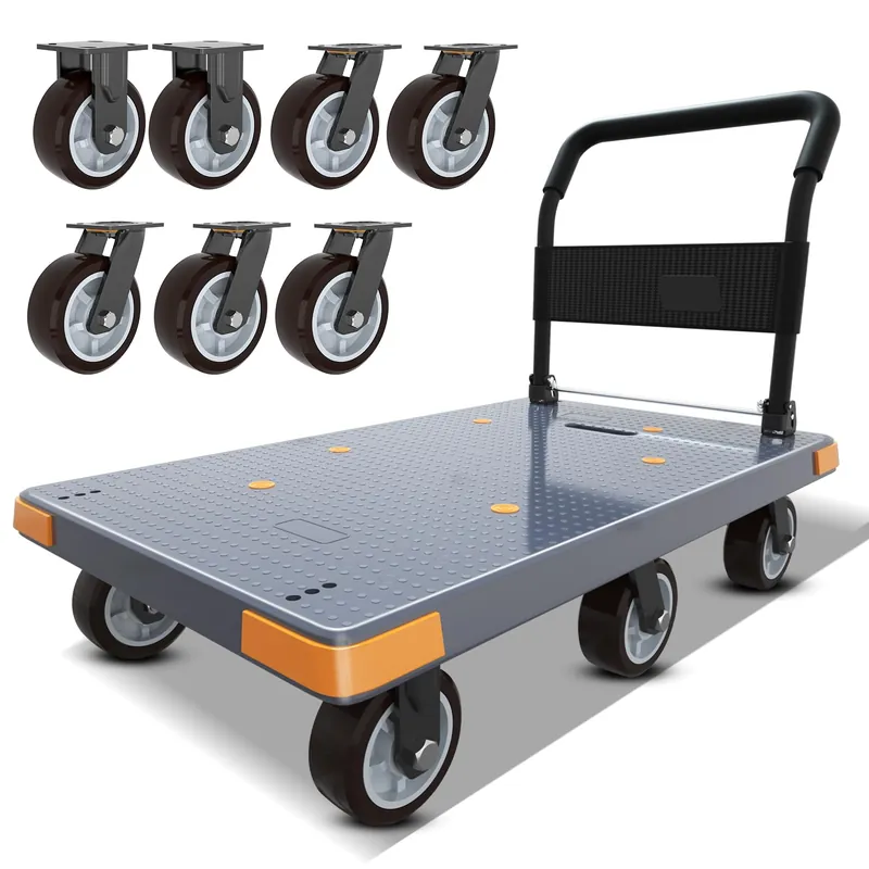 Push Cart, Folding Mobile Platform Trolley,Thickened and Reinforced, 360° Swivel Wheels,