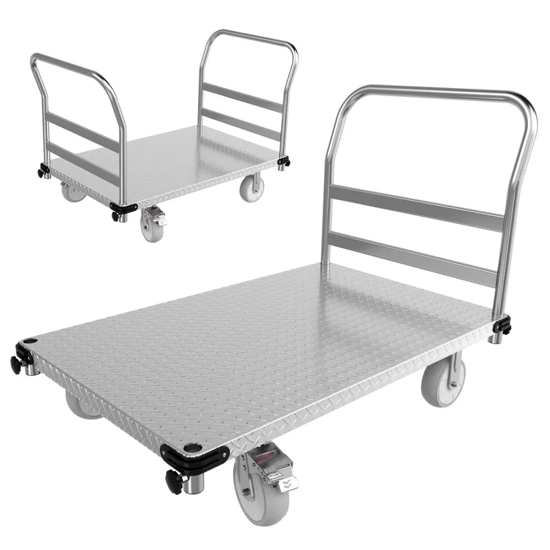 Heavy Duty Platform Truck 3000 lb Capacity, 44" x 28" Steel Flatbed Cart with 2 Detachable Handles